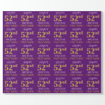 [ Thumbnail: Purple, Faux Gold "Happy 52nd Birthday" Wrapping Paper ]