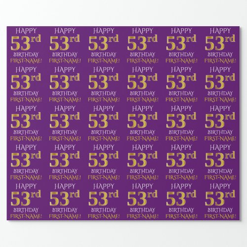 Purple Faux Gold HAPPY 53rd BIRTHDAY Wrapping Paper