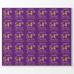 [ Thumbnail: Purple, Faux Gold "Happy 54th Birthday" Wrapping Paper ]