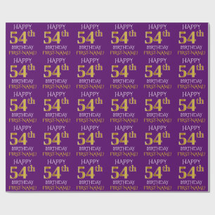 Purple, Faux Gold "HAPPY 54th BIRTHDAY" Wrapping Paper