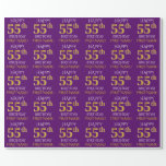 [ Thumbnail: Purple, Faux Gold "Happy 55th Birthday" Wrapping Paper ]