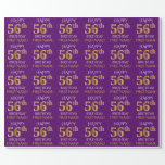 [ Thumbnail: Purple, Faux Gold "Happy 56th Birthday" Wrapping Paper ]
