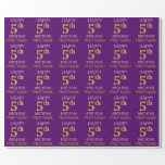 [ Thumbnail: Purple, Faux Gold "Happy 5th Birthday" Wrapping Paper ]
