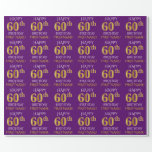 [ Thumbnail: Purple, Faux Gold "Happy 60th Birthday" Wrapping Paper ]