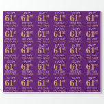 [ Thumbnail: Purple, Faux Gold "Happy 61st Birthday" Wrapping Paper ]