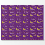 [ Thumbnail: Purple, Faux Gold "Happy 62nd Birthday" Wrapping Paper ]