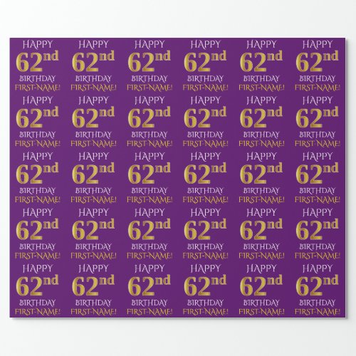 Purple Faux Gold HAPPY 62nd BIRTHDAY Wrapping Paper