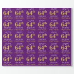 [ Thumbnail: Purple, Faux Gold "Happy 64th Birthday" Wrapping Paper ]
