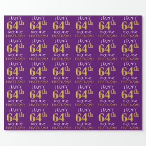 Purple Faux Gold HAPPY 64th BIRTHDAY Wrapping Paper