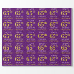 [ Thumbnail: Purple, Faux Gold "Happy 65th Birthday" Wrapping Paper ]