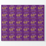 [ Thumbnail: Purple, Faux Gold "Happy 68th Birthday" Wrapping Paper ]