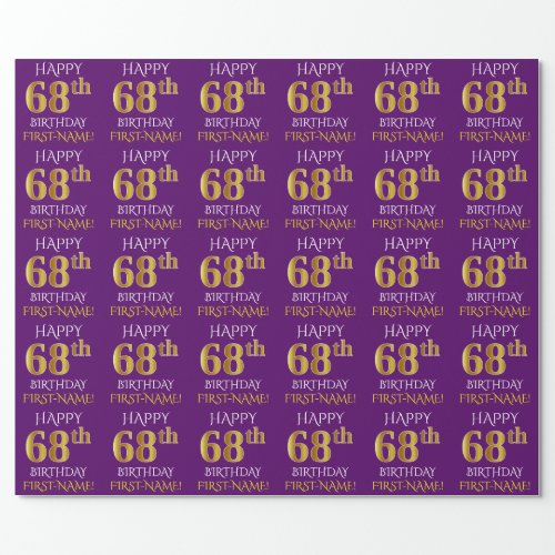 Purple Faux Gold HAPPY 68th BIRTHDAY Wrapping Paper
