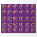 [ Thumbnail: Purple, Faux Gold "Happy 69th Birthday" Wrapping Paper ]