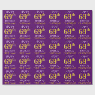 Purple, Faux Gold "HAPPY 69th BIRTHDAY" Wrapping Paper