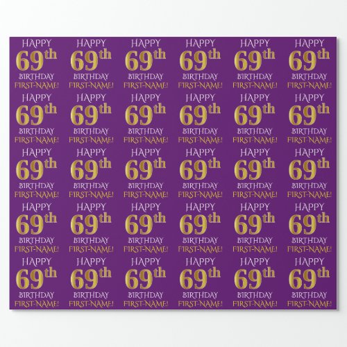 Purple Faux Gold HAPPY 69th BIRTHDAY Wrapping Paper