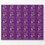 [ Thumbnail: Purple, Faux Gold "Happy 6th Birthday" Wrapping Paper ]