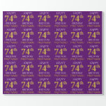 [ Thumbnail: Purple, Faux Gold "Happy 74th Birthday" Wrapping Paper ]