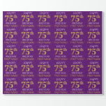 [ Thumbnail: Purple, Faux Gold "Happy 75th Birthday" Wrapping Paper ]