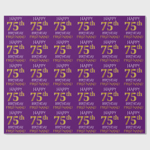 Purple, Faux Gold "HAPPY 75th BIRTHDAY" Wrapping Paper