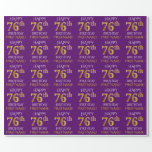 [ Thumbnail: Purple, Faux Gold "Happy 76th Birthday" Wrapping Paper ]