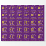 [ Thumbnail: Purple, Faux Gold "Happy 81st Birthday" Wrapping Paper ]