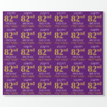 [ Thumbnail: Purple, Faux Gold "Happy 82nd Birthday" Wrapping Paper ]