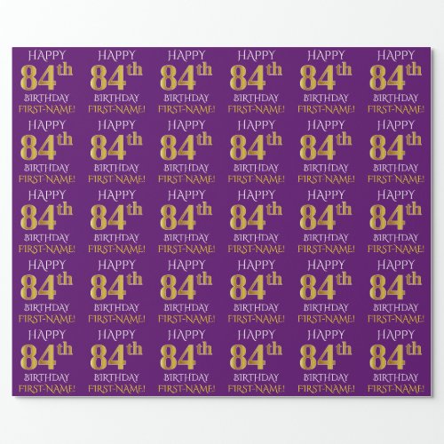 Purple Faux Gold HAPPY 84th BIRTHDAY Wrapping Paper