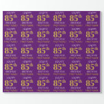 [ Thumbnail: Purple, Faux Gold "Happy 85th Birthday" Wrapping Paper ]