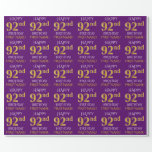 [ Thumbnail: Purple, Faux Gold "Happy 92nd Birthday" Wrapping Paper ]