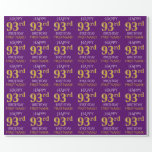 [ Thumbnail: Purple, Faux Gold "Happy 93rd Birthday" Wrapping Paper ]