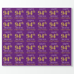 [ Thumbnail: Purple, Faux Gold "Happy 94th Birthday" Wrapping Paper ]