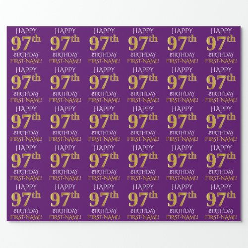 Purple Faux Gold HAPPY 97th BIRTHDAY Wrapping Paper
