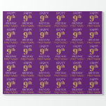 [ Thumbnail: Purple, Faux Gold "Happy 9th Birthday" Wrapping Paper ]