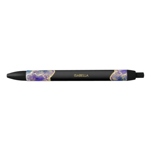 Purple Faux Gold Opal Gemstone Monogram Name Black Ink Pen