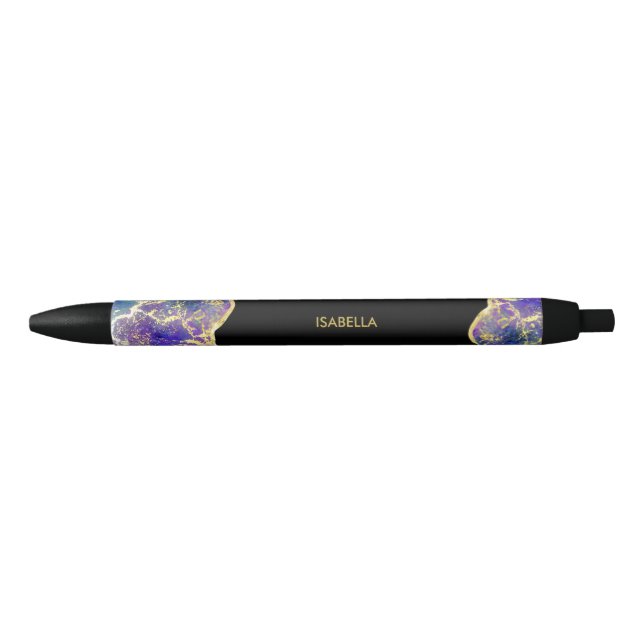 Purple Faux Gold Opal Gemstone Monogram Name Pen (Front)