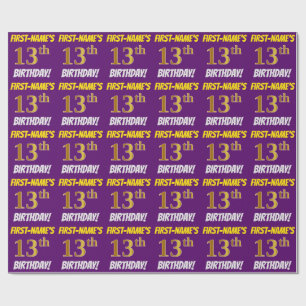 Purple, Faux/Imitation Gold, "13th BIRTHDAY" Wrapping Paper