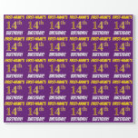 [ Thumbnail: Purple, Faux/Imitation Gold, "14th Birthday" Wrapping Paper ]