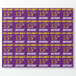 [ Thumbnail: Purple, Faux/Imitation Gold, "15th Birthday" Wrapping Paper ]
