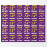 [ Thumbnail: Purple, Faux/Imitation Gold, "24th Birthday" Wrapping Paper ]