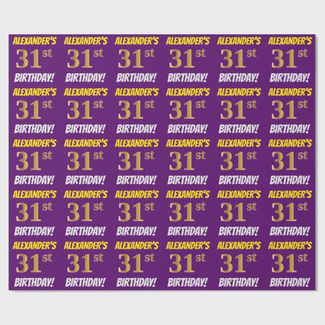 Purple, Faux/Imitation Gold, "31st BIRTHDAY" Wrapping Paper (Flat)