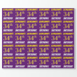 [ Thumbnail: Purple, Faux/Imitation Gold, "34th Birthday" Wrapping Paper ]