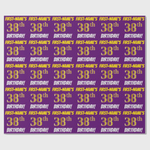 Purple, Faux/Imitation Gold, "38th BIRTHDAY" Wrapping Paper