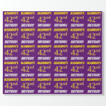 [ Thumbnail: Purple, Faux/Imitation Gold, "42nd Birthday" Wrapping Paper ]