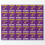 [ Thumbnail: Purple, Faux/Imitation Gold, "4th Birthday" Wrapping Paper ]