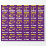[ Thumbnail: Purple, Faux/Imitation Gold, "62nd Birthday" Wrapping Paper ]