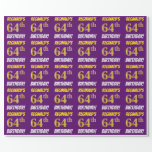 [ Thumbnail: Purple, Faux/Imitation Gold, "64th Birthday" Wrapping Paper ]