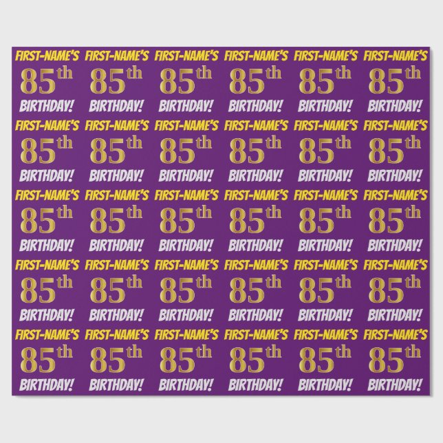 Purple, Faux/Imitation Gold, "85th BIRTHDAY" Wrapping Paper (Flat)