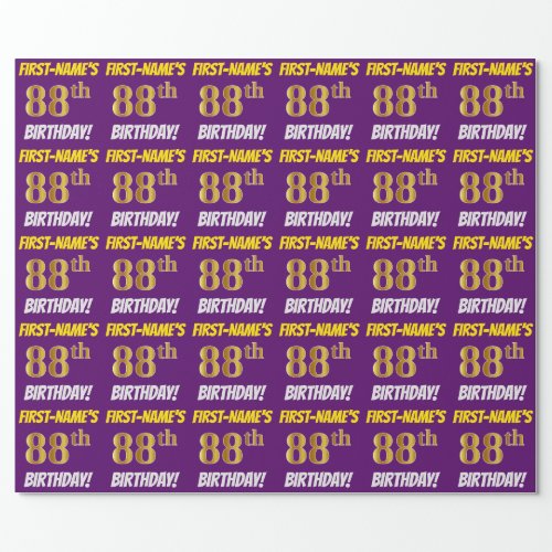 Purple FauxImitation Gold 88th BIRTHDAY Wrapping Paper
