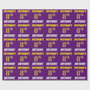 Purple, Faux/Imitation Gold, "8th BIRTHDAY" Wrapping Paper
