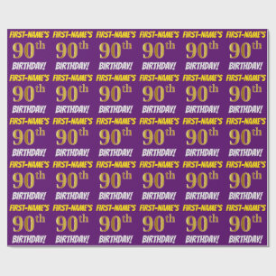 Purple, Faux/Imitation Gold, "90th BIRTHDAY" Wrapping Paper